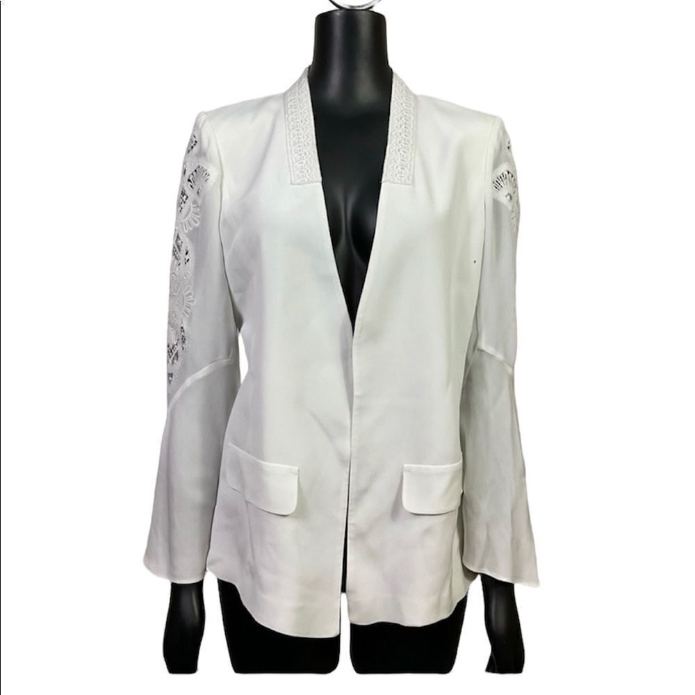 Kobi Halperin White Silk Embroidered Sleeve Blazer Jacket M